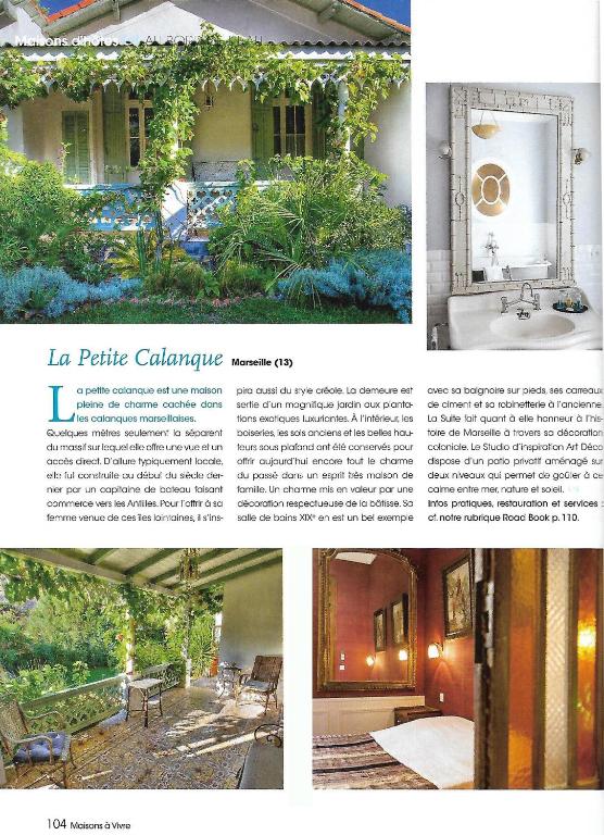 a page of a magazine with a picture of a house at La Petite Calanque in Marseille