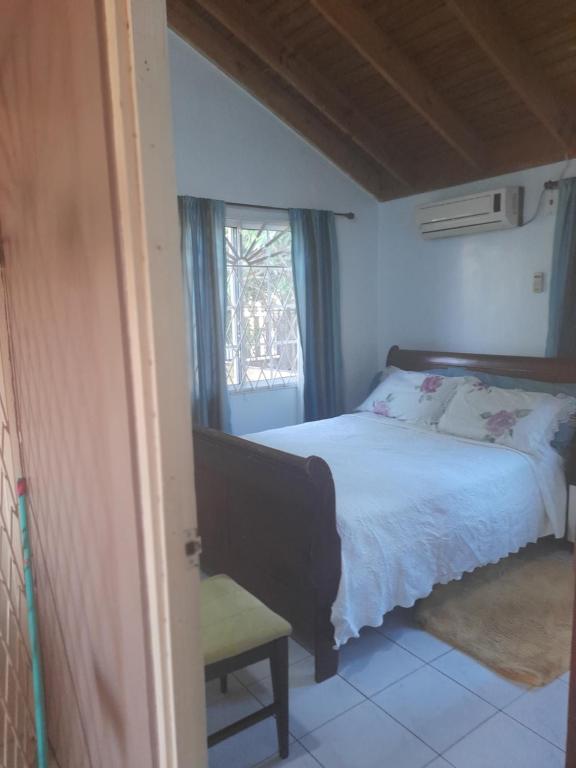 sypialnia z łóżkiem i oknem w obiekcie The Whitewater Meadows w mieście Spanish Town