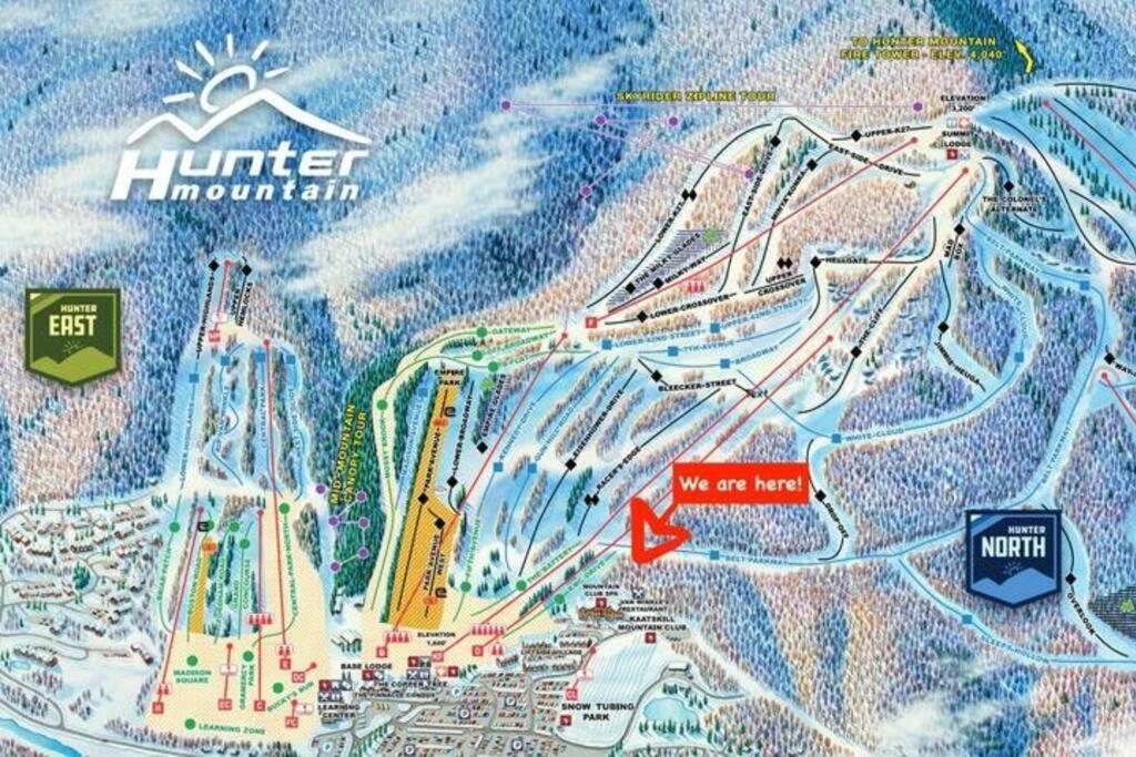 a map of the winter mountain amusement park at Hunter Mtn Slopeside Ski Resort HotTub*Heated Pool in Hunter