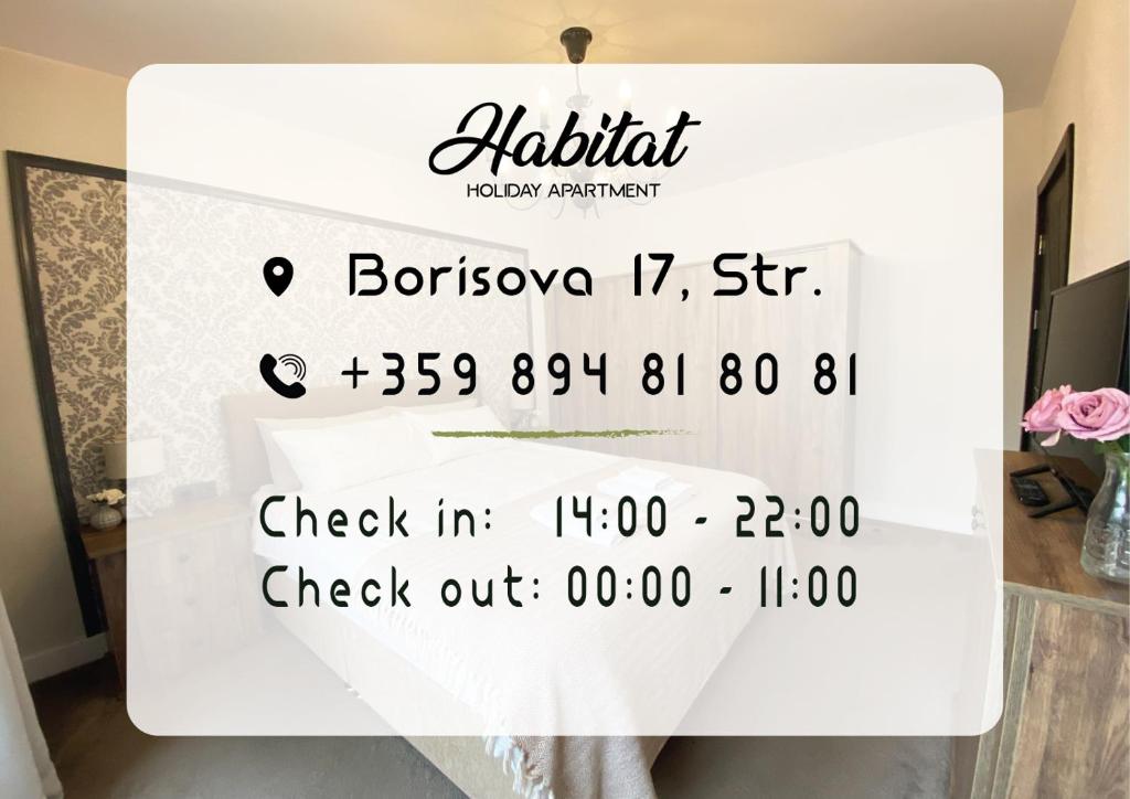 Certifikát, hodnocení, plakát nebo jiný dokument vystavený v ubytování habitat Holiday Apartment