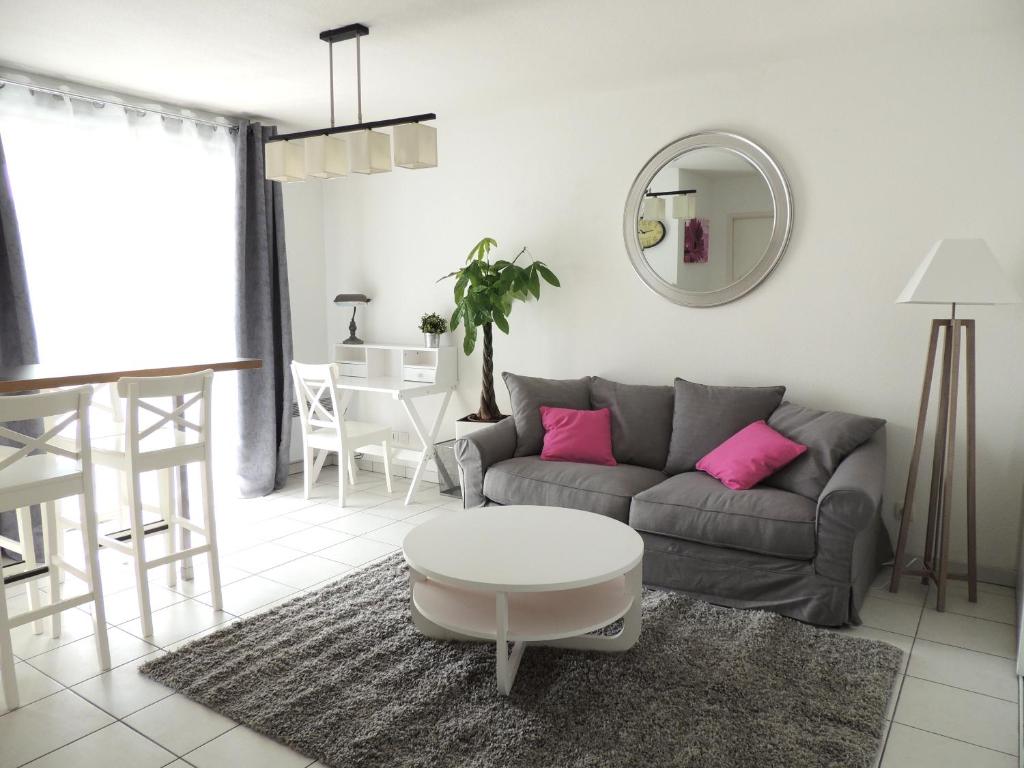 un salon avec un canapé et une table dans l'établissement APPARTEMENT T2 MEUBLE AVEC BALCON TOULOUSE, à Toulouse
