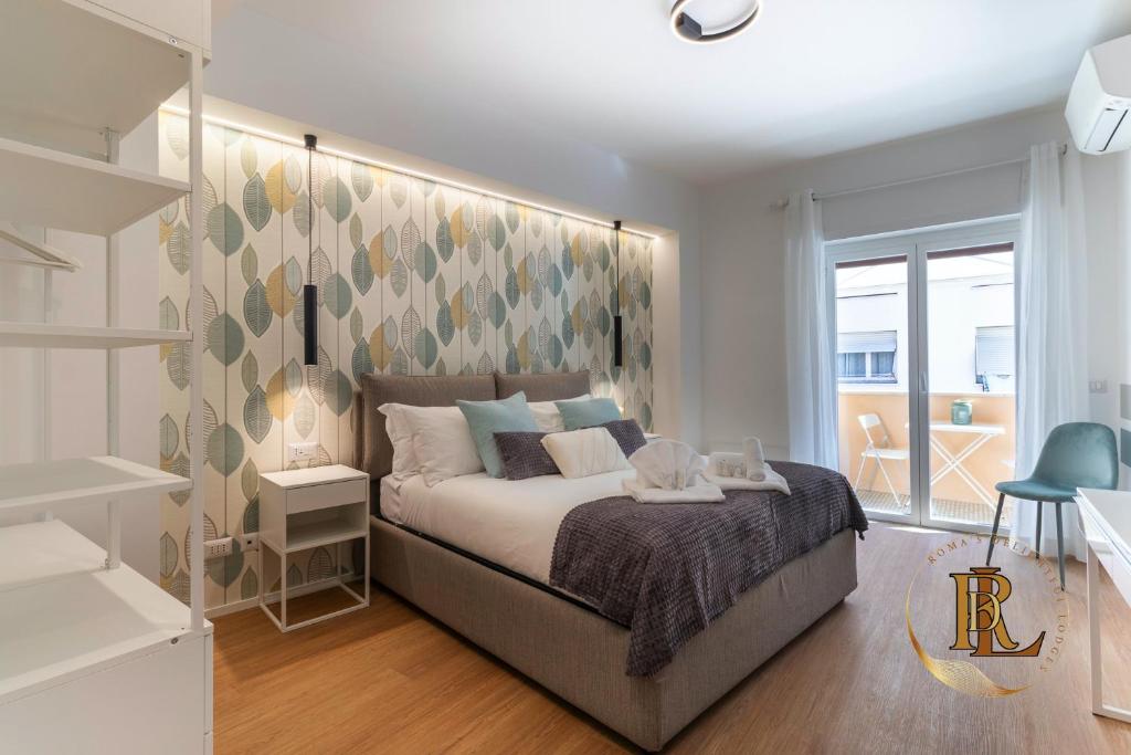 a bedroom with a bed with a large headboard at Silverius - Roma's Delightful Lodges in Rome