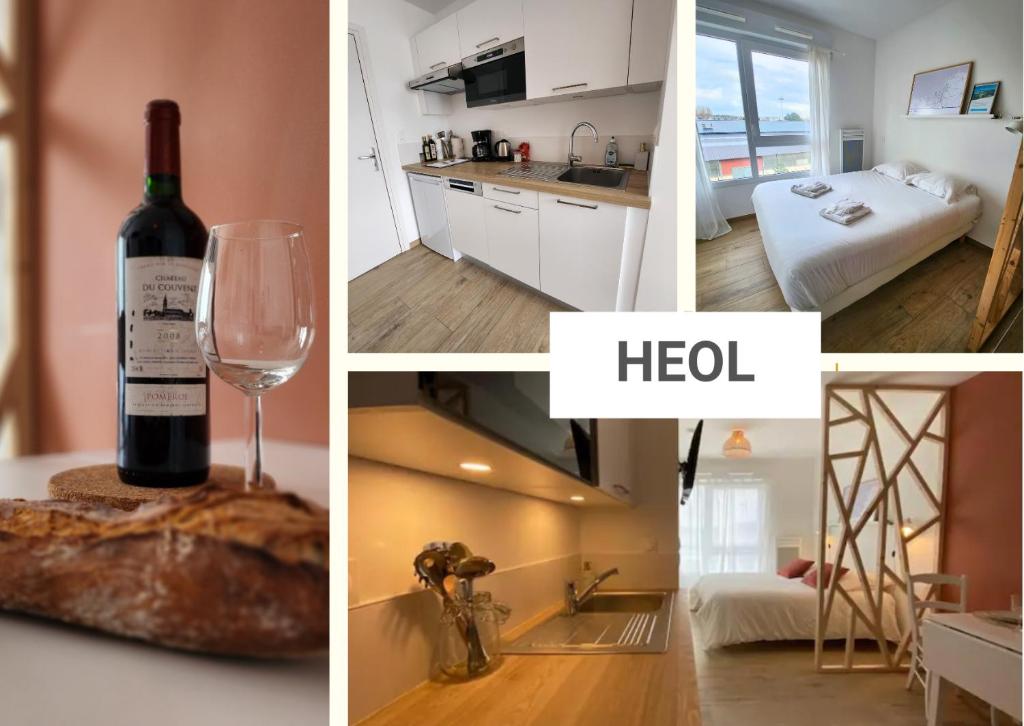 a collage of photos with a bottle of wine and a glass at Héol in Saint Malo