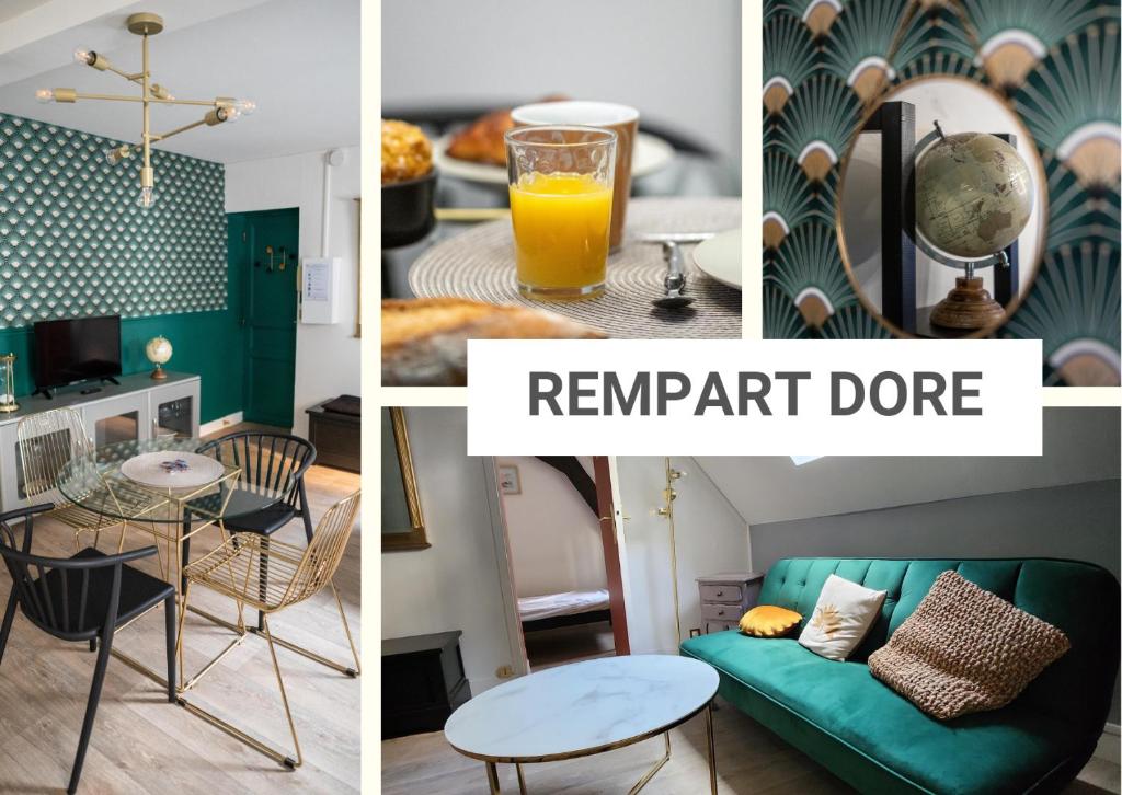 a collage of four photos of a living room and a apartment at Rempart Doré in Saint Malo