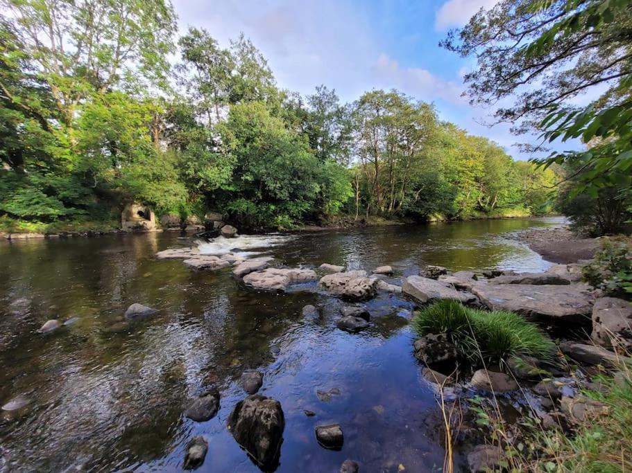 un río con rocas y árboles en el lateral en Riverside Bungalow - direct river access! en Ystradgynlais