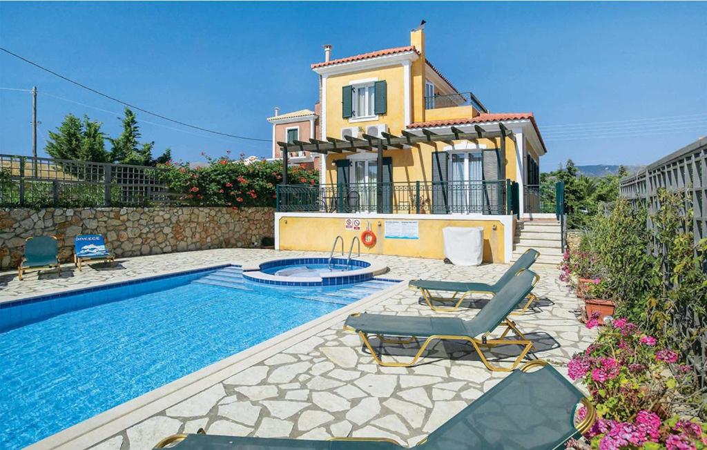 a house with a swimming pool in front of a house at Lassi SeaView Villa - Private Pool - Villa Efrosini - Short Walk to Resort Centre in Kefallonia