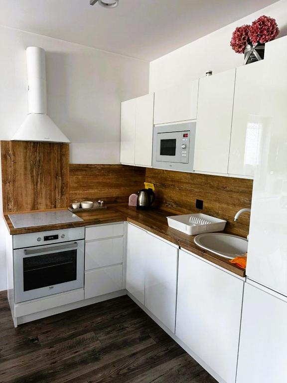 Kuchyň nebo kuchyňský kout v ubytování Apartament Oaza Spokojna 24