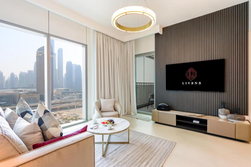 Posezení v ubytování Livbnb Suites - Lavish 2BR w/ Burj Khalifa Views & Near Dubai Mall