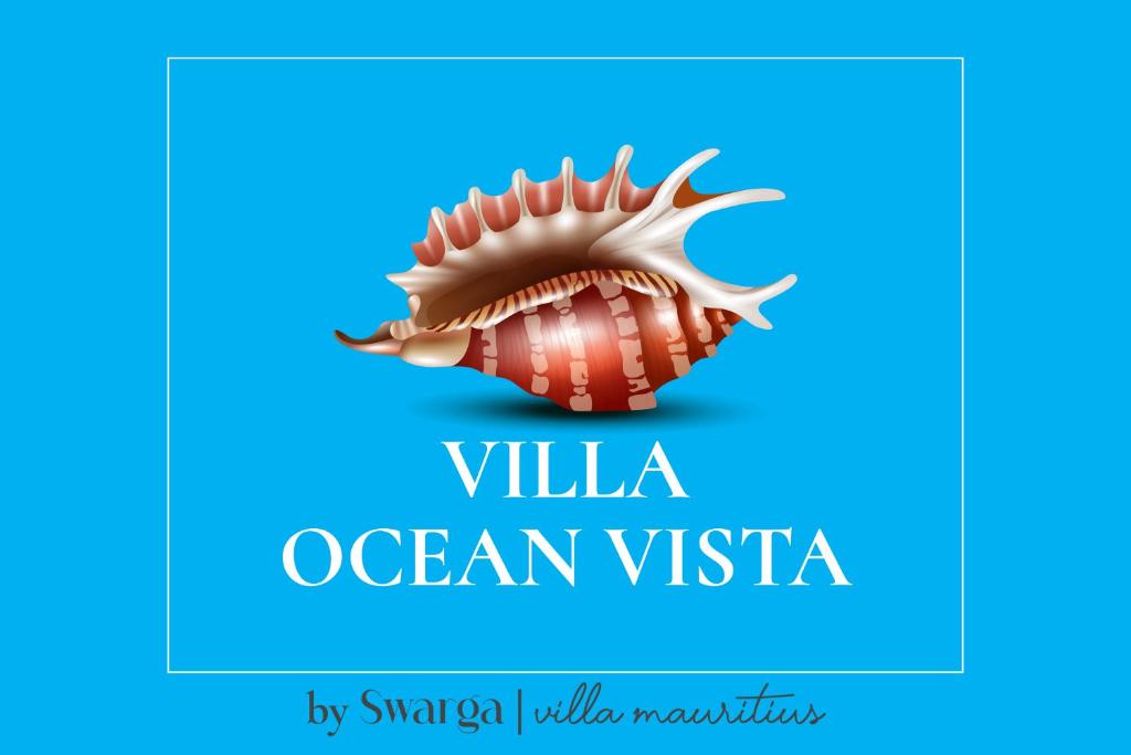 a poster with a shell of a fish on a blue background at Villa Ocean Vista by Swarga Mauritius in Pereybere