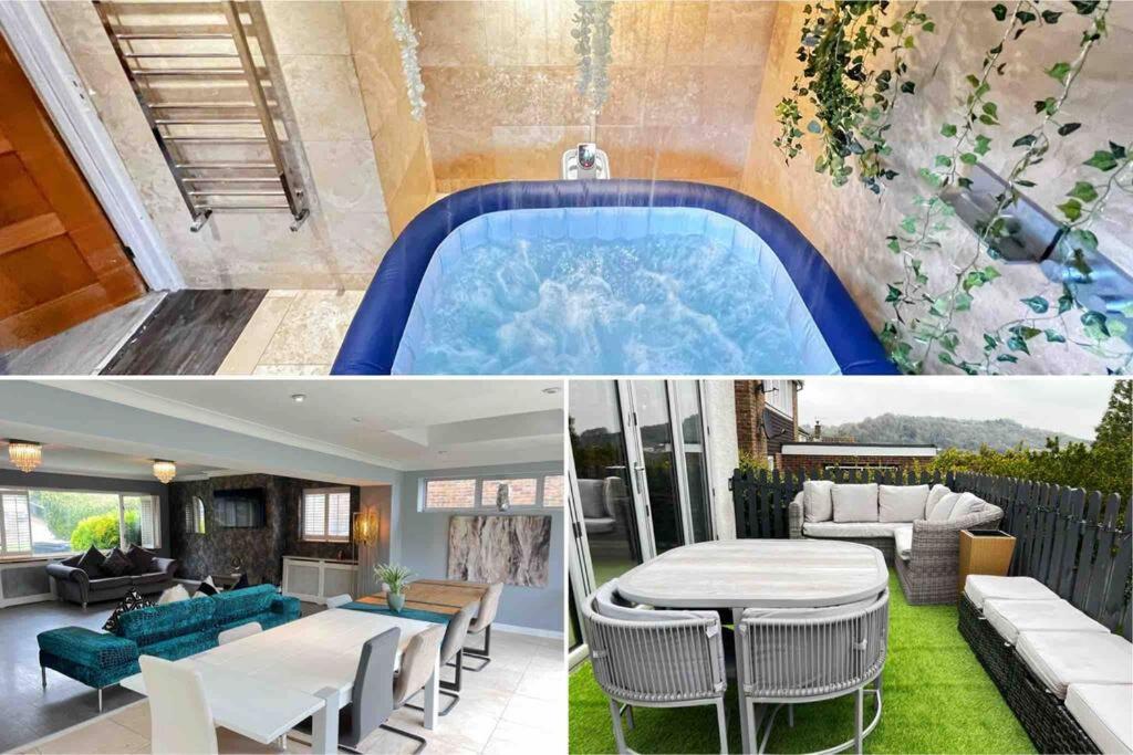 een huis met een zwembad en een woonkamer bij The Coxhill Retreat - Indoor Rainforest Spa Stay in Dover