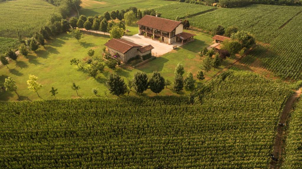 an aerial view of a house in the middle of a field at Cascina Serenella - Casa Vacanze in Calcinato