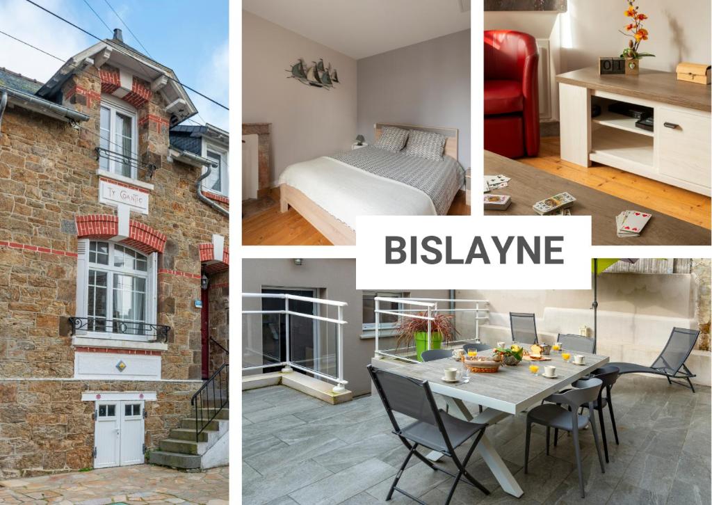 a collage of photos of a room with a bed and a dining table at BISLAYNE in Saint Malo