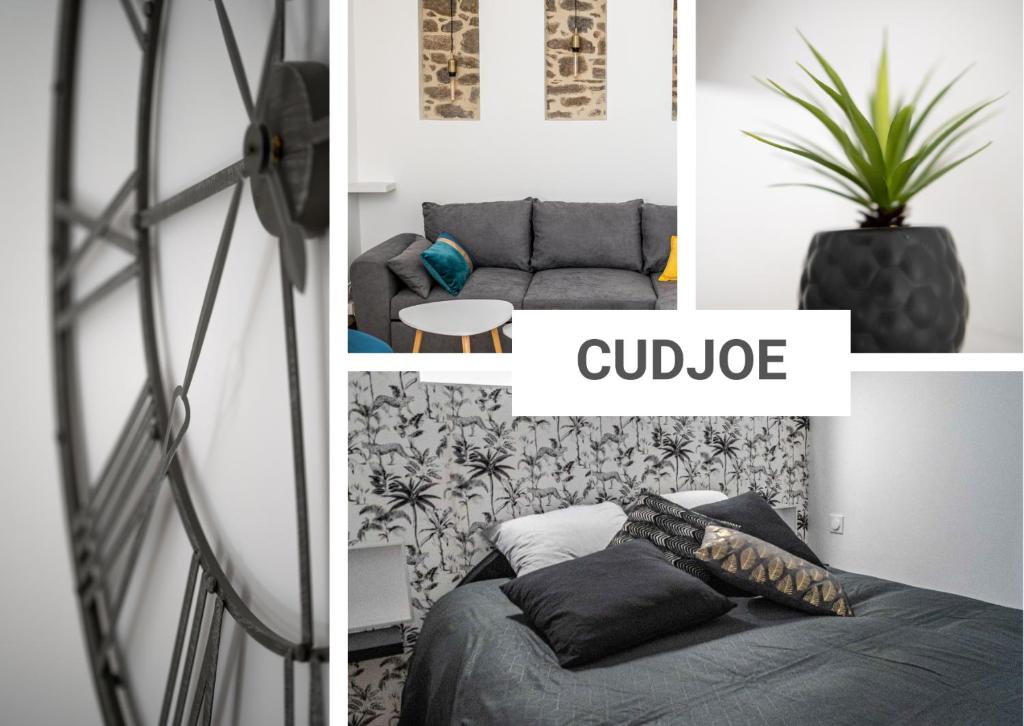 un collage de fotos de una sala de estar con sofá en CUDJOE, en Dinan