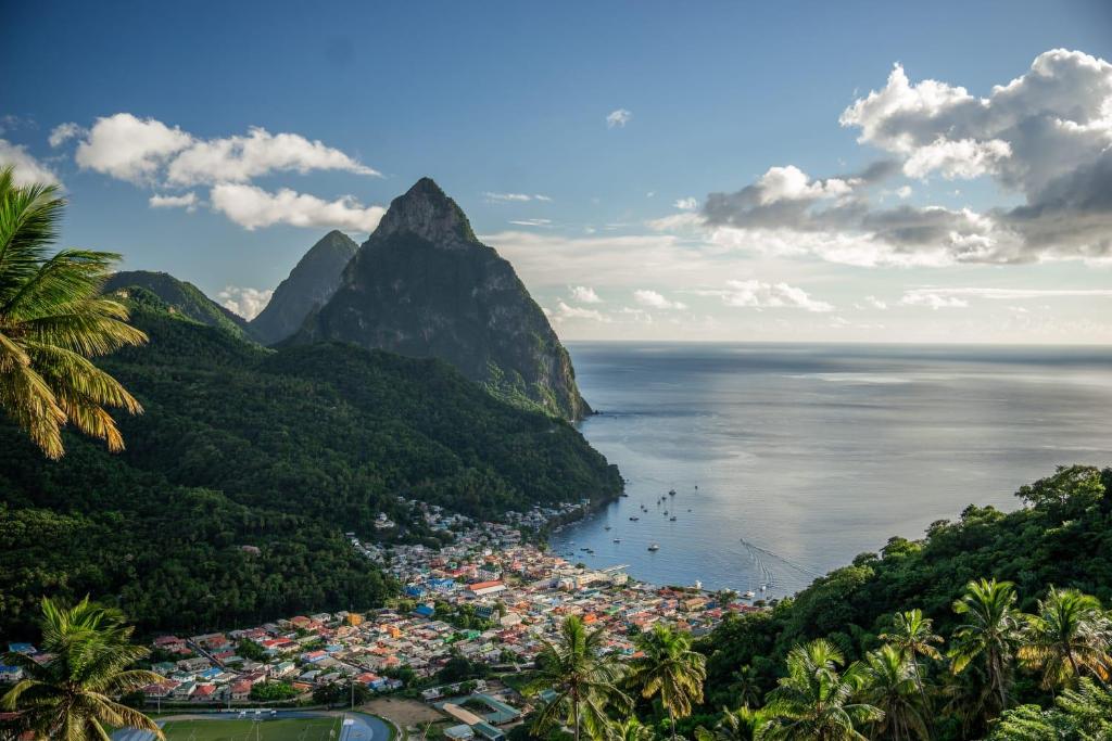 a view of a small town in a mountain at Majestic Ridge Villas in Soufrière