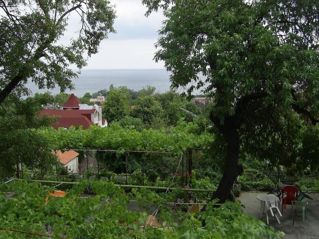 a garden with a view of the ocean at Стаи за гости ЖАНА in Varna City