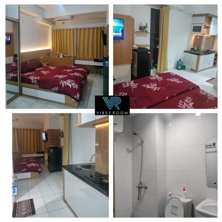 un collage de trois photos d'une chambre d'hôtel dans l'établissement Patrland Urbano, à Bulanbulan