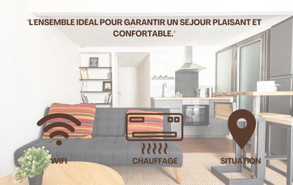 - un salon avec un canapé gris dans l'établissement Appart cosy près du centre ville, à Montpellier