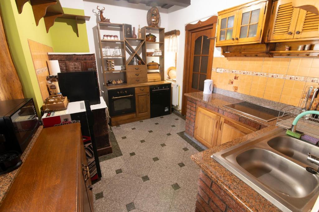 Kuchyň nebo kuchyňský kout v ubytování Esigman - log cabin in Transylvania