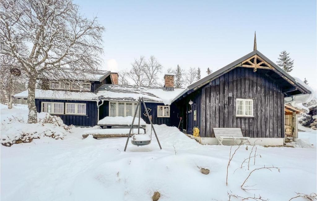 Una casa en la nieve con un columpio en Gorgeous Home In Vang I Valdres With House A Mountain View en Vang I Valdres