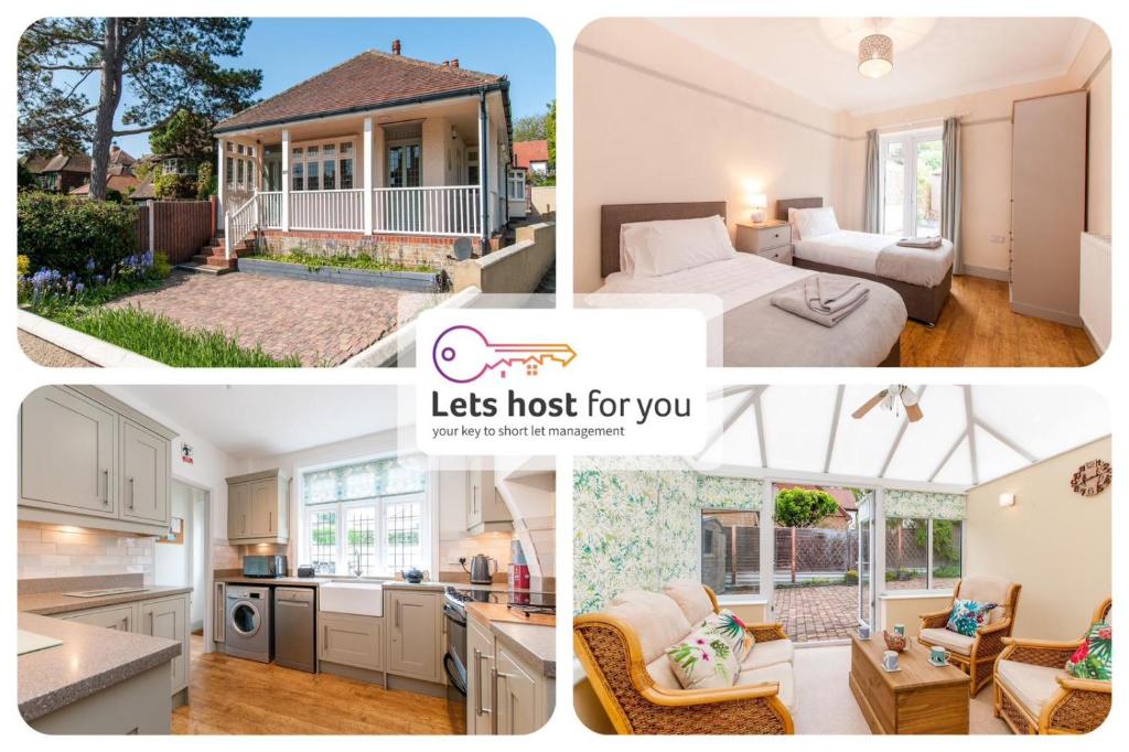 a collage of pictures of a kitchen and a bedroom at The Tea House - A Stones Throw From Beach in Broadstairs