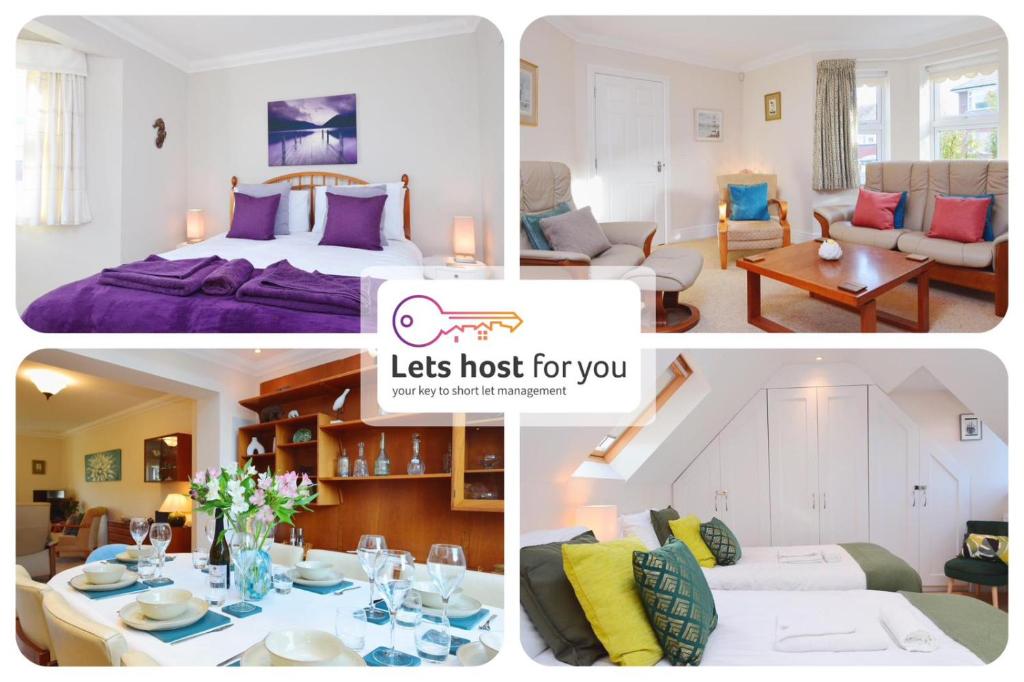 a collage of pictures of a bedroom and a living room at Sandy Gem - Viking Bay Getaway in Kent