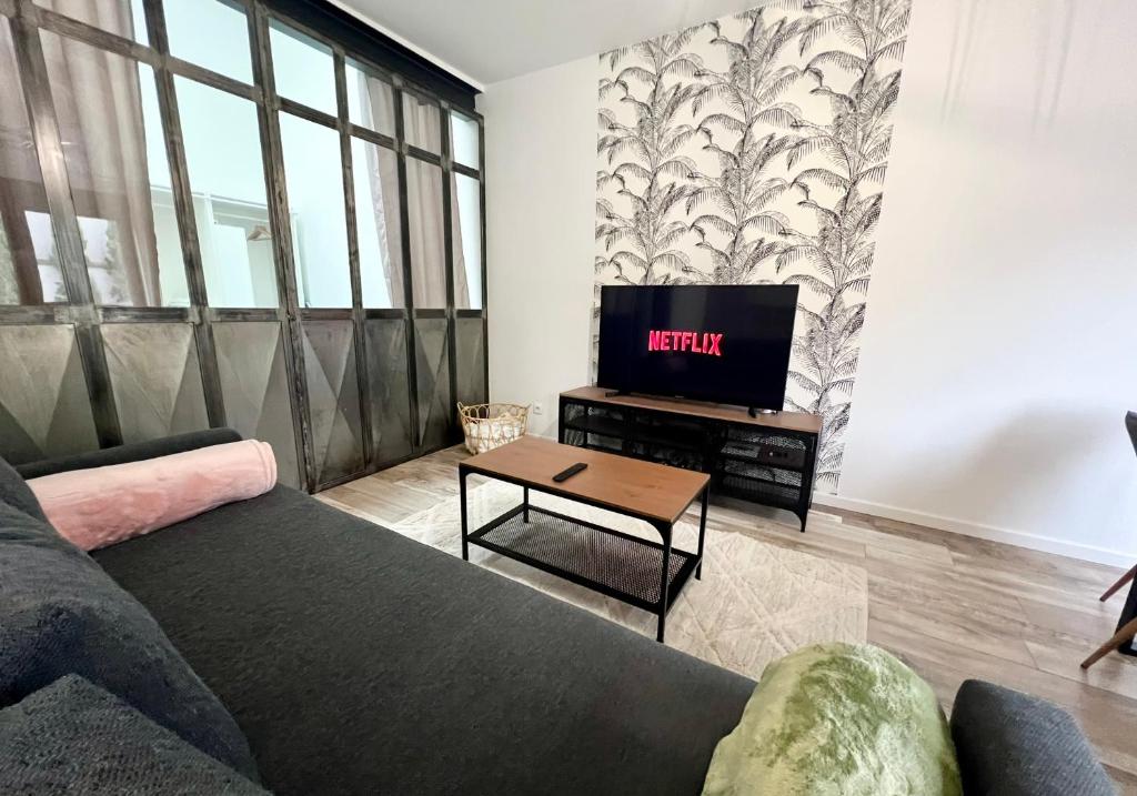 Gagny的住宿－La Perle - Duplex Jardin proche Paris，带沙发和平面电视的客厅