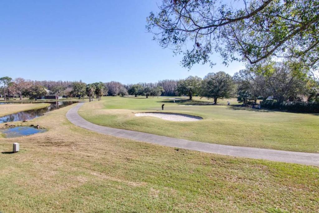 un parcours de golf avec une route sinueuse à côté d'une rivière dans l'établissement Matchless Luxury III on Mill Pond, à Wesley Chapel