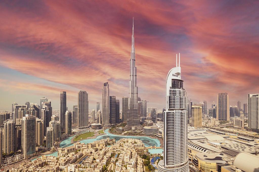 a rendering of the burj khalifa tallest building in the world at SmartStay at Burj Royale - Full Burj Khalifa View - Brand New Luxury Apartments in Dubai