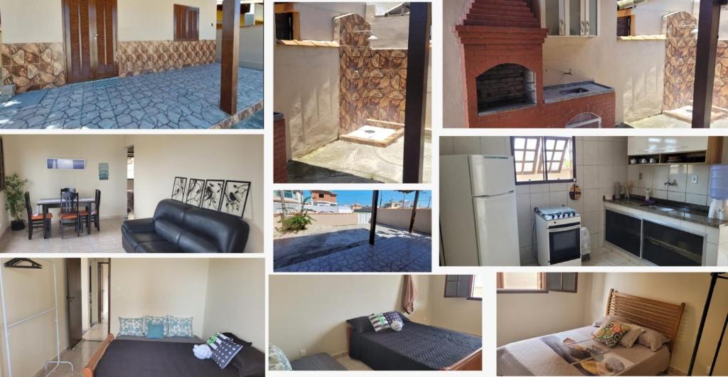 eine Collage mit Bildern einer Küche und einem Wohnzimmer in der Unterkunft Recanto do mar e da lagoa in Arraial do Cabo