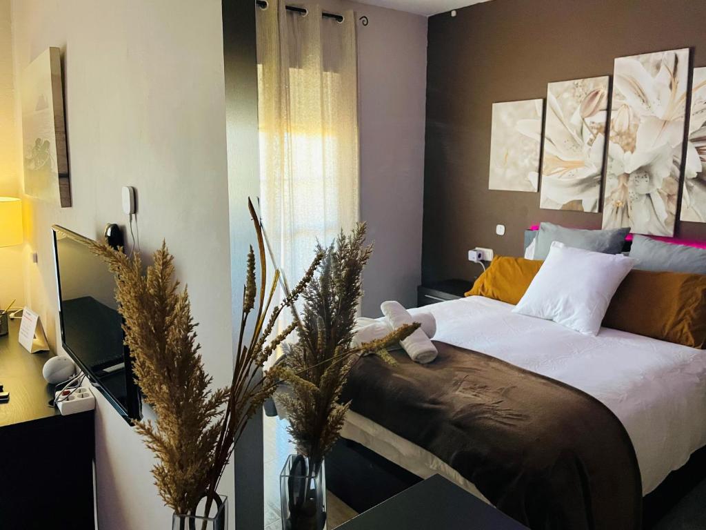 a bedroom with a large bed and a window at Las Salinas in Roquetas de Mar