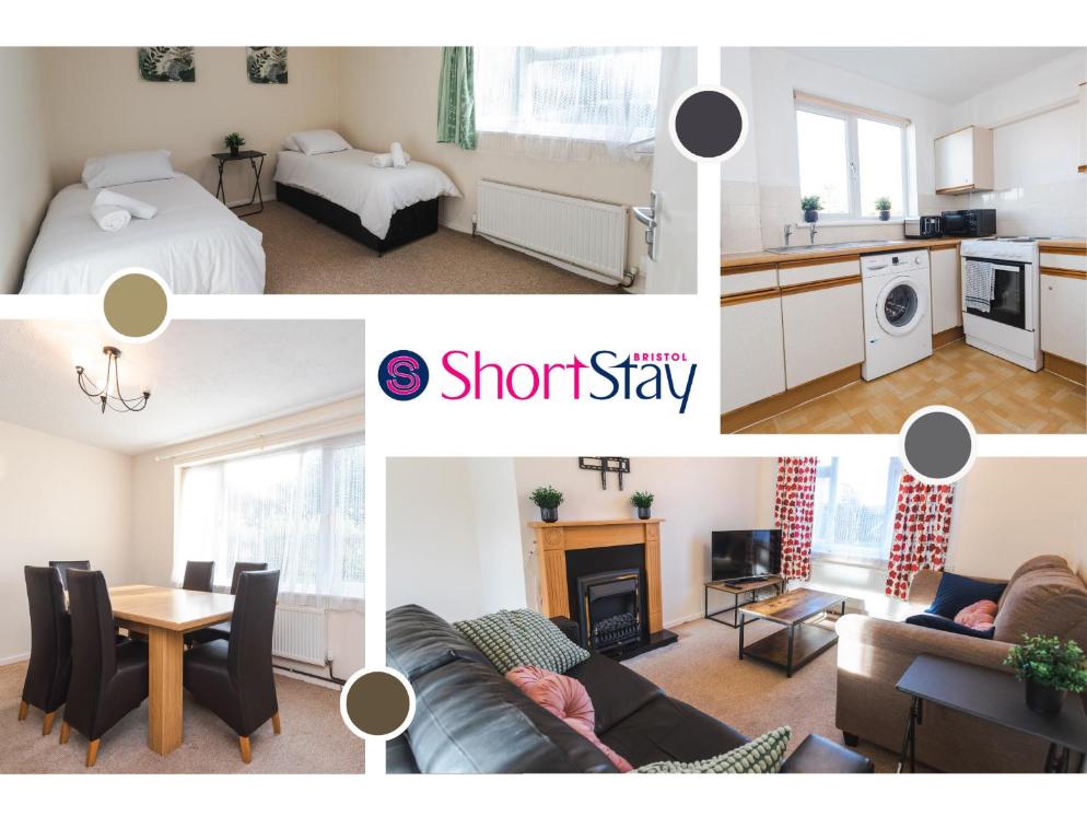 un collage de fotos de una cocina y una sala de estar en June Disc - Long Stay - Contractors en Swindon