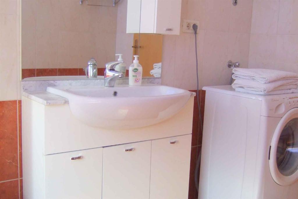 ein Badezimmer mit einem Waschbecken und einer Waschmaschine in der Unterkunft Apartment in Novigrad/Istrien 9509 in Novigrad Istria