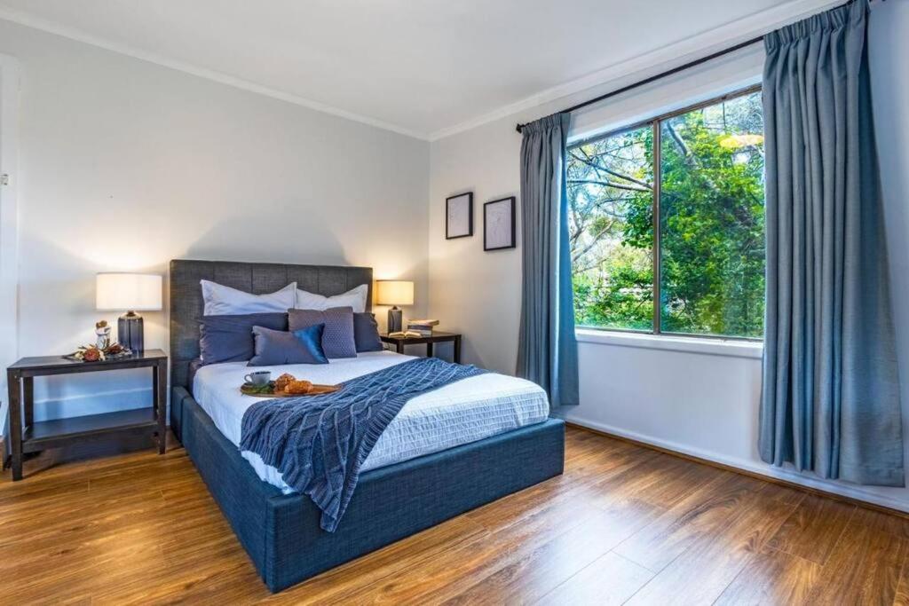 a bedroom with a bed with a dog laying on it at LUXMI - "New to Booking" in Katoomba