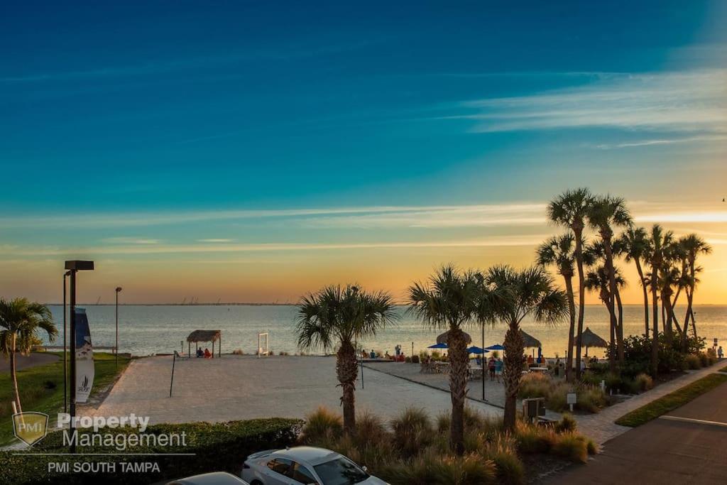 um parque de estacionamento com palmeiras e o oceano em Manatee Point em Tampa