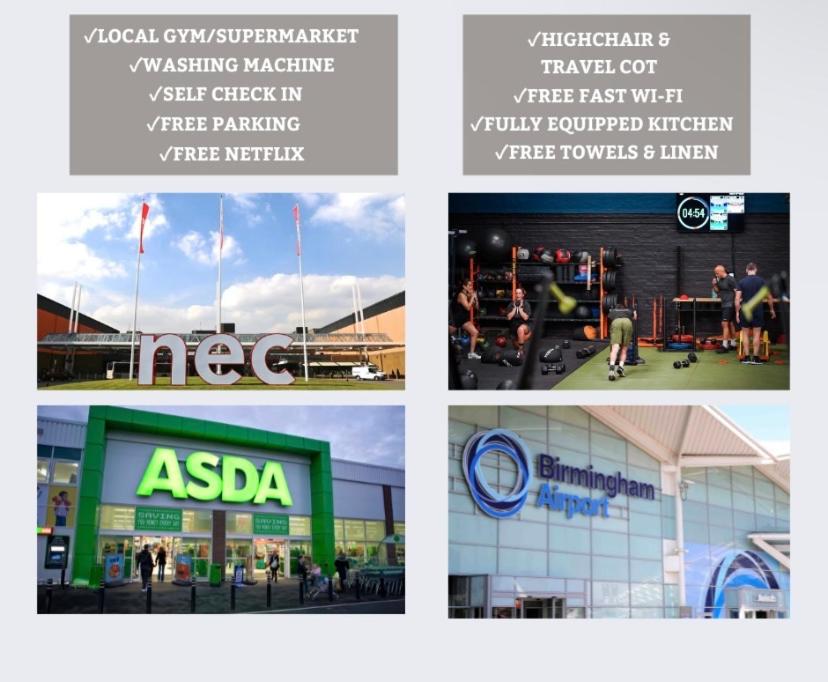 een collage van vier foto's van een winkel bij 2 Bed Home - HS2, NEC, Resorts World & BHX Airport in Marston Green