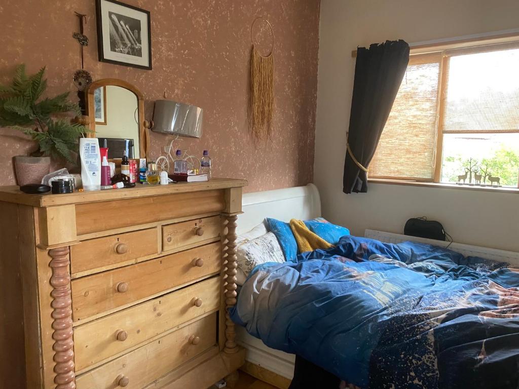 a bedroom with a bed and a dresser and a window at king Temper-luxury , TV, fridge, microwave in Upton