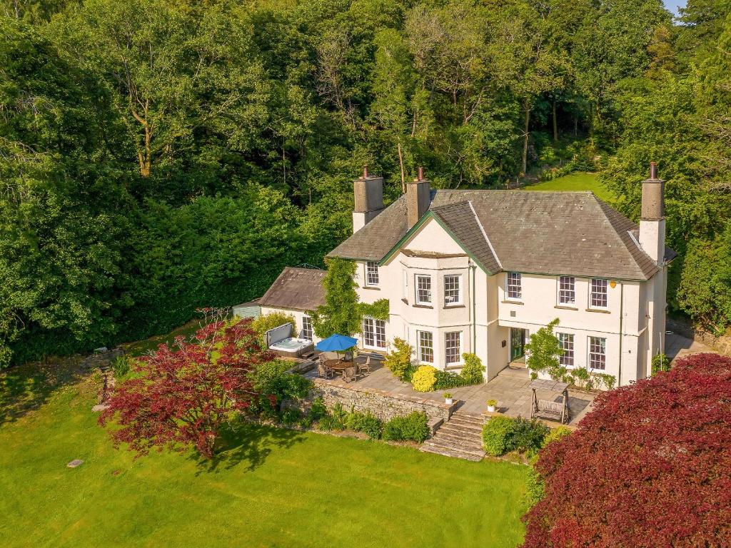an aerial view of a large white house at Orrest Howe in Windermere