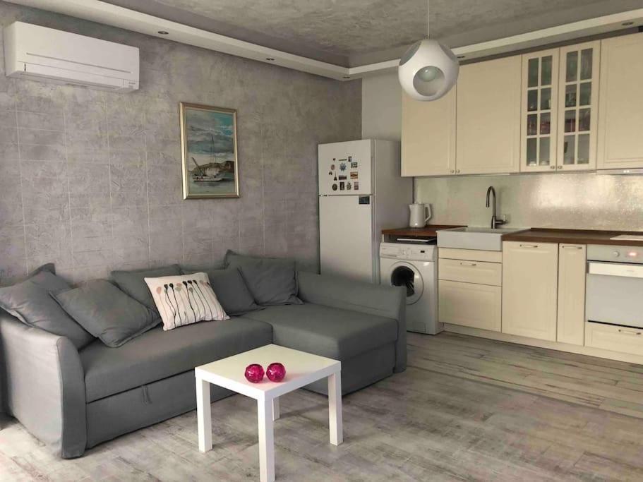sala de estar con sofá y mesa en A cozy and modern apartment Krasno selo, en Sofía