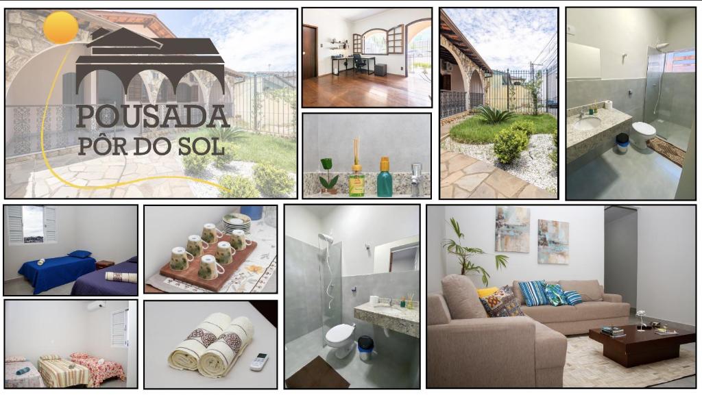 a collage of pictures of a house at Pousada Pôr Do Sol in Varginha