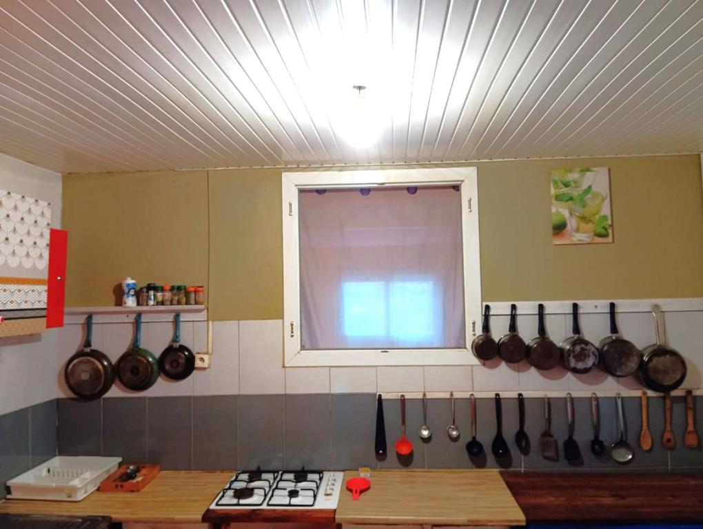 Kuchyň nebo kuchyňský kout v ubytování Hostel des 3 sources