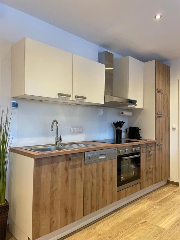 Kuchyň nebo kuchyňský kout v ubytování Ferienwohnung Eder