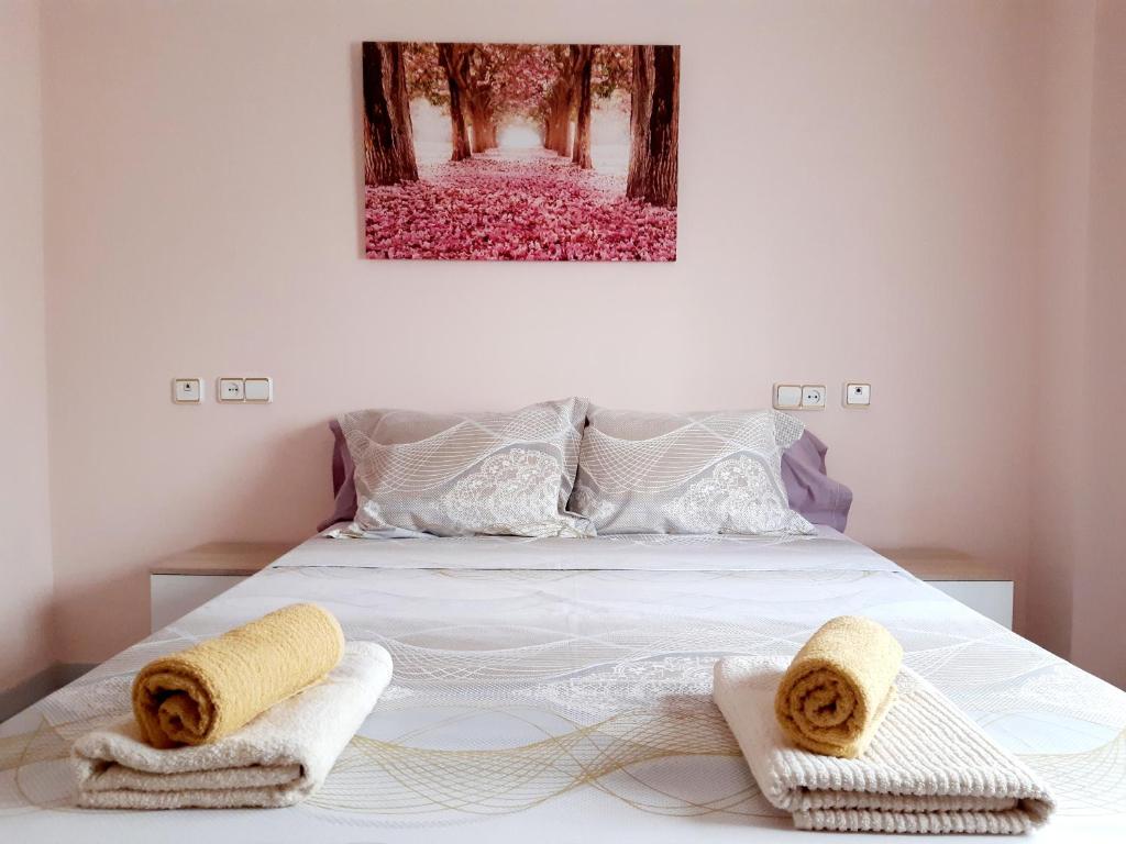 - une chambre avec un lit et 2 serviettes dans l'établissement La Rose, à Gandía