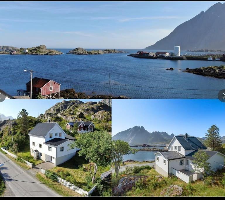 un collage de tres fotos de casas y un lago en Skipperhuset, en Sund