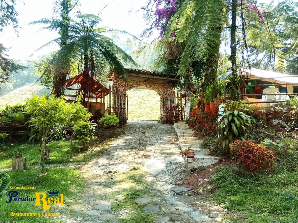une maison avec des palmiers et une route dans l'établissement Parador Real cabañas, 
