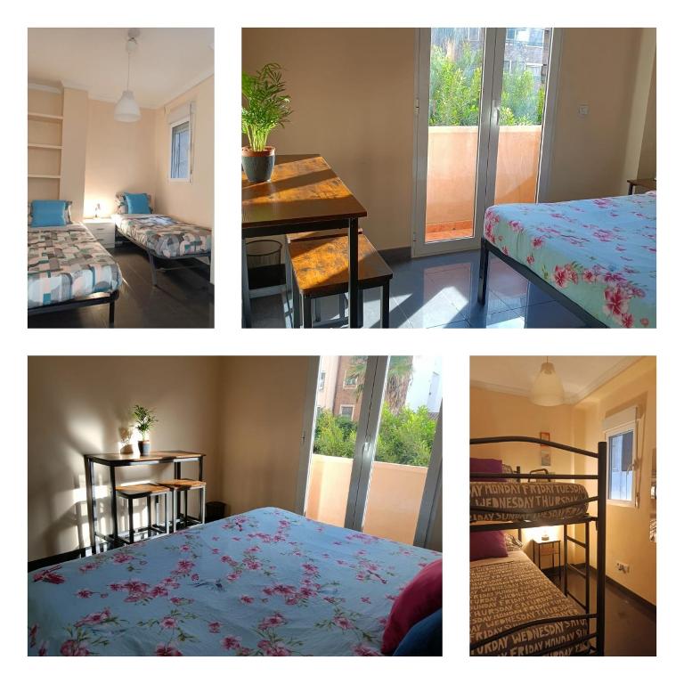 a collage of pictures of a room with a bed and a table at Habitaciones Centricas en una casa Valenciana in Valencia
