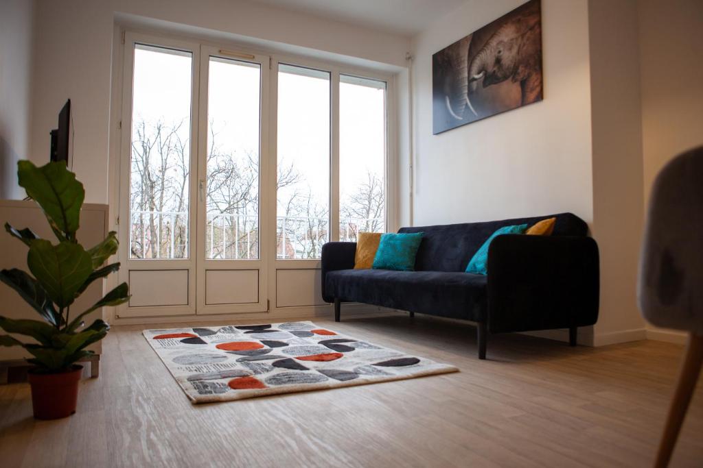 uma sala de estar com um sofá e uma janela em Appartement Strasbourg em Estrasburgo
