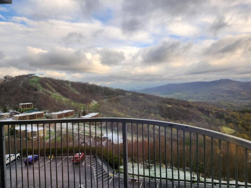 a balcony with a view of a mountain at Sugar Top 2423 condo in Sugar Mountain