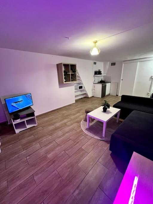 un salon avec un canapé et une télévision dans l'établissement Studio charmant centre Idéal, à Paris