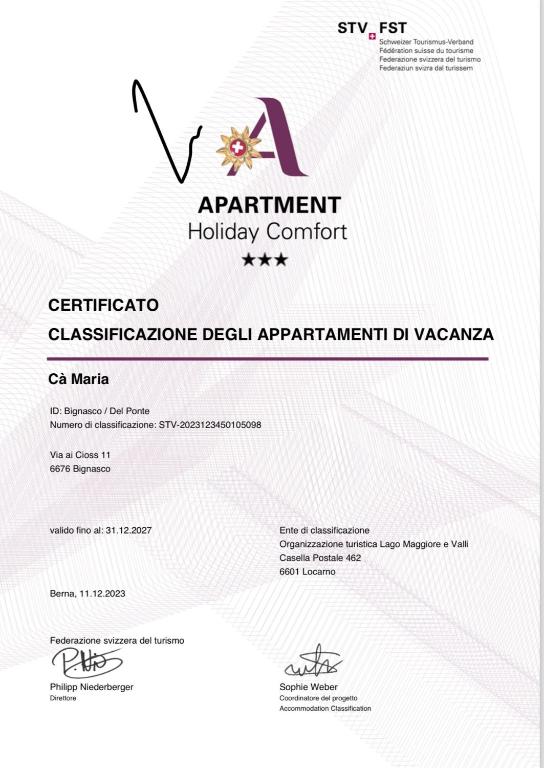 Certifikát, hodnocení, plakát nebo jiný dokument vystavený v ubytování Cà Maria