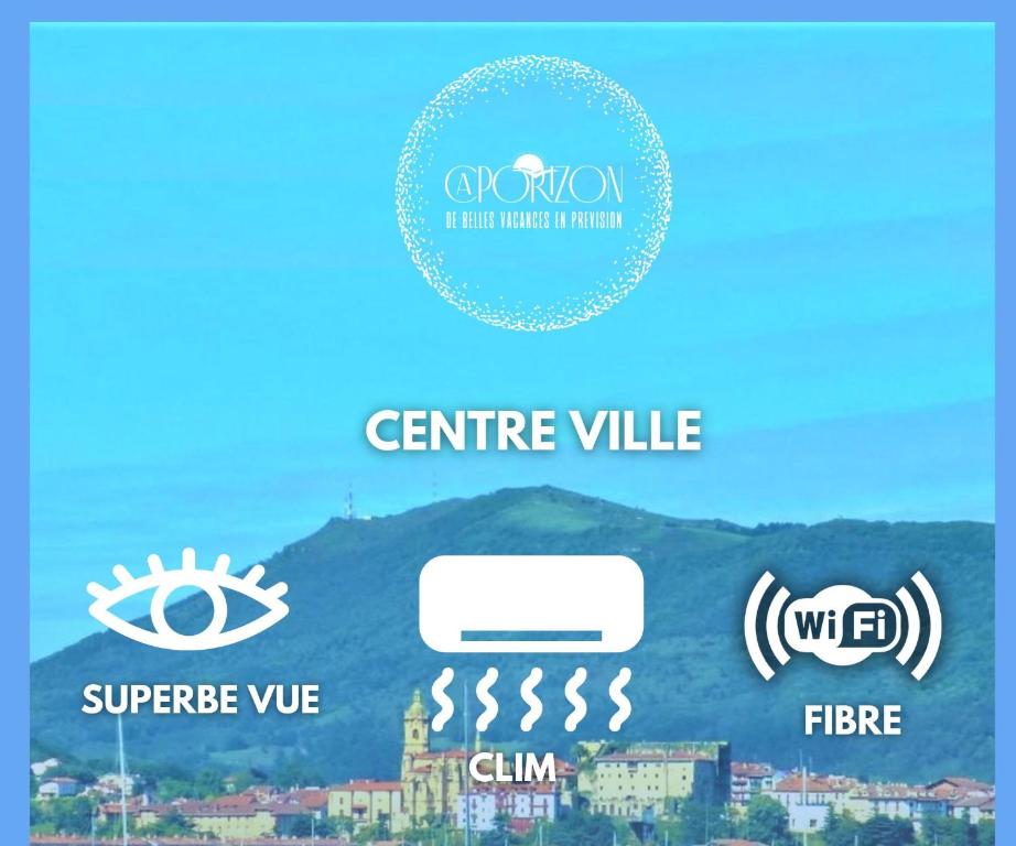 zwei Logos für das zentrale Dorf und die Stadt in der Unterkunft CAPORIZON-Santiago-Belle Vue-Parking-T2 plein centre in Hendaye